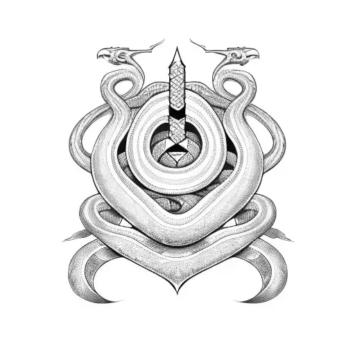 fine line simplistic snake wrapped around a dagger  tattoo design idea