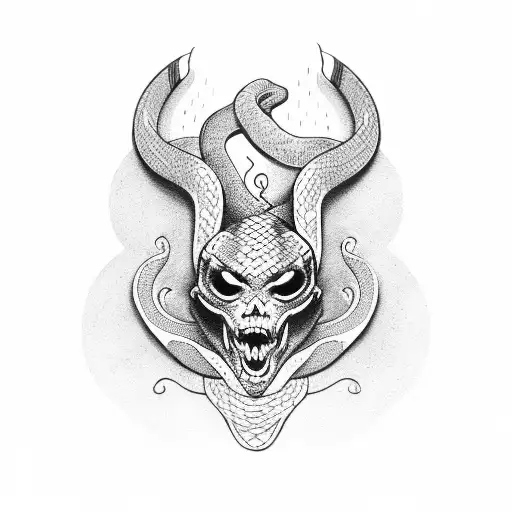 fine line snake with dagger tattoo design idea