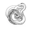 fine line simplistic snake wrapped around a dagger  tattoo design idea