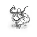 fine line simplistic snake wrapped around a dagger  tattoo design idea