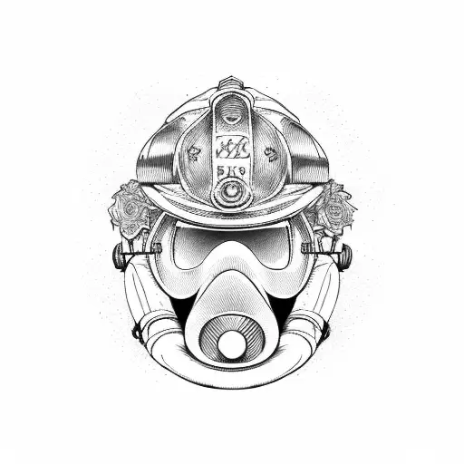 A firefighter helmet adorned with intricate floral patterns tattoo design idea