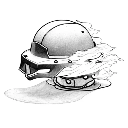 Fire helmet with smoke flames and ashes. It will lead to a book that is open with the edges and corners of the book on  tattoo design idea