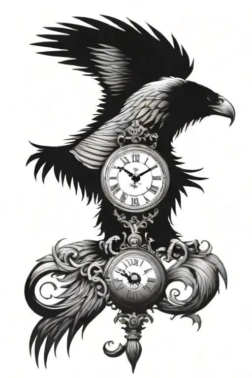 clock raven lion tattoo design idea