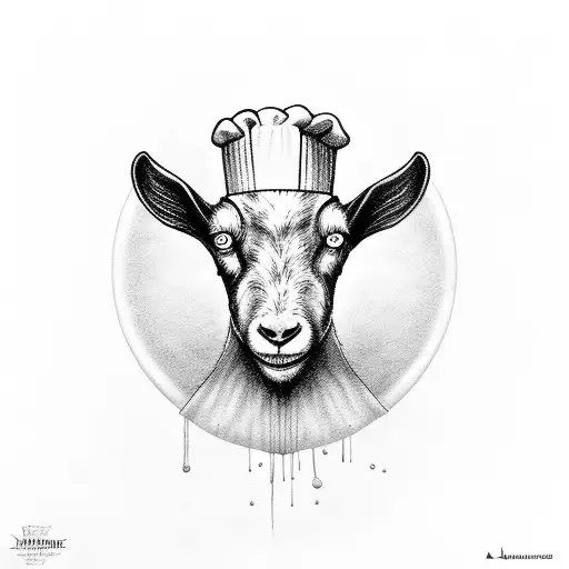 A dark and mysterious goat chef conjuring up culinary magic tattoo design idea