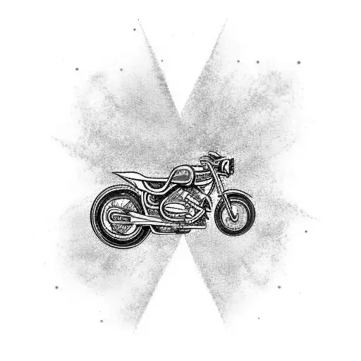 A new-school tattoo of a motorcycle jumping over a bonfire with vibrant colors and bold lines tattoo design idea