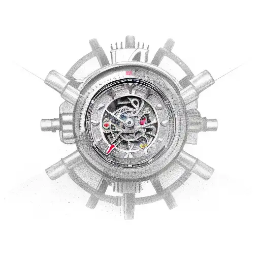 A new-school tattoo of a timepiece with gears and motorcycle parts incorporated into the design tattoo design idea