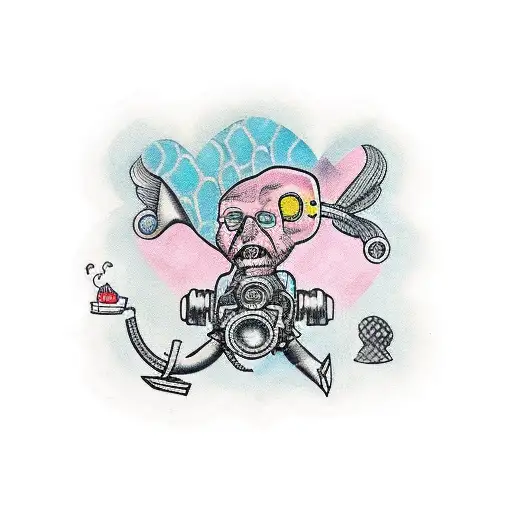 eltrokardiogram line with a heart and a scuba diver  tattoo design idea