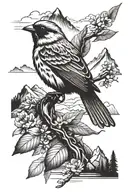 sparrow bird and  mountains tattoo design idea