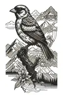 sparrow bird and  mountains tattoo design idea