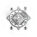 A traditional tattoo of a poker chip with video game controllers and UFOs as the design elements tattoo design idea