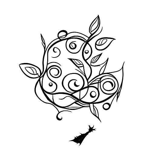 A cello with vines and leaves growing around it, symbolizing the harmony between music and nature tattoo design idea