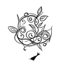 A cello with vines and leaves growing around it, symbolizing the harmony between music and nature tattoo design idea