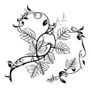 A cello with vines and leaves growing around it, symbolizing the harmony between music and nature tattoo design idea