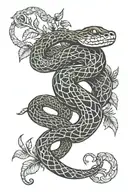 A snake coiled around a roulette wheel like trees colors sunset tattoo design idea