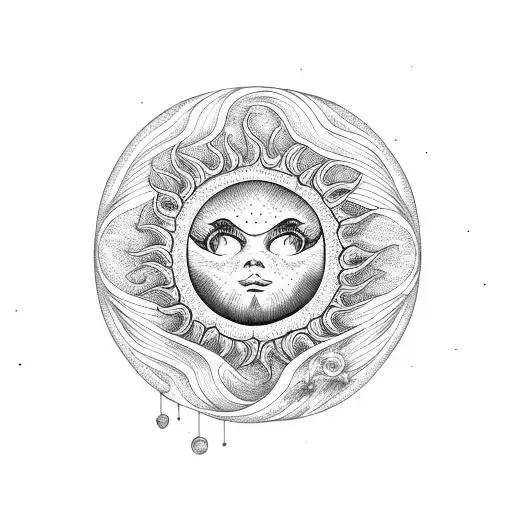 sun and waves and heart tattoo design idea