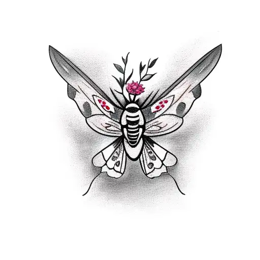 dark moth with flowers and bones tattoo design idea