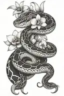 pied ball python coiled with orchid flowers tattoo design idea