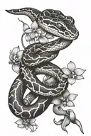 pied ball python coiled with orchid flowers tattoo design idea