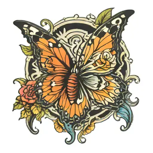 butterfly with animal mouth in center surrounded tattoo design idea