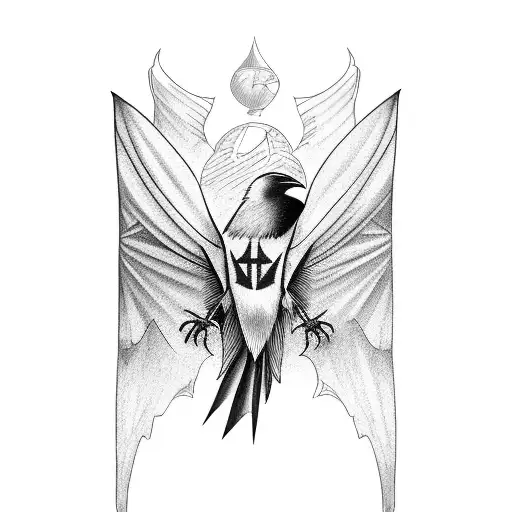 crows flying with bats tattoo design idea