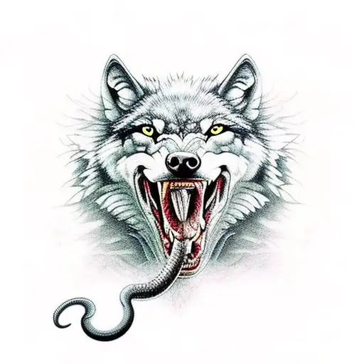 wolf snake biting tattoo design idea