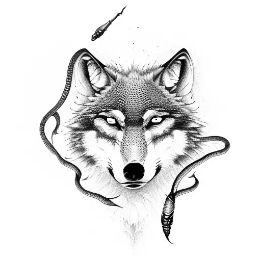wolf snake biting tattoo design idea
