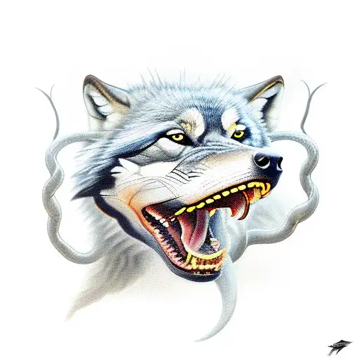 wolf snake biting tattoo design idea