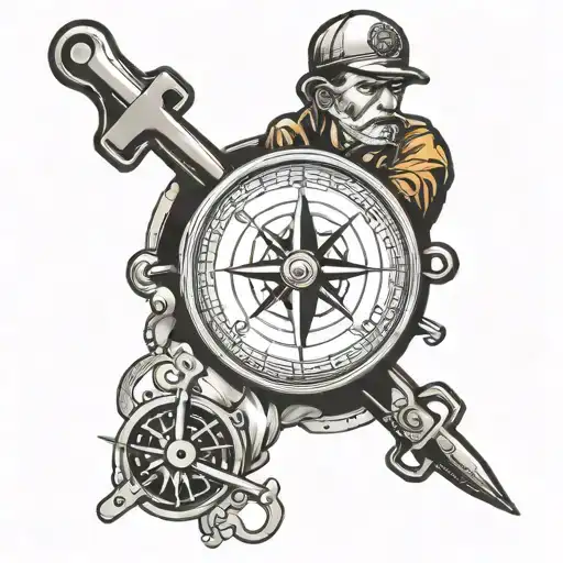 compass and mechanic holding a wrench tattoo design idea