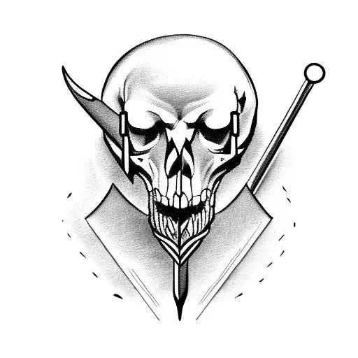 sabre tooth skull with arrow going through it tattoo design idea
