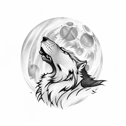 A fierce lone wolf howling at the moon tattoo design idea