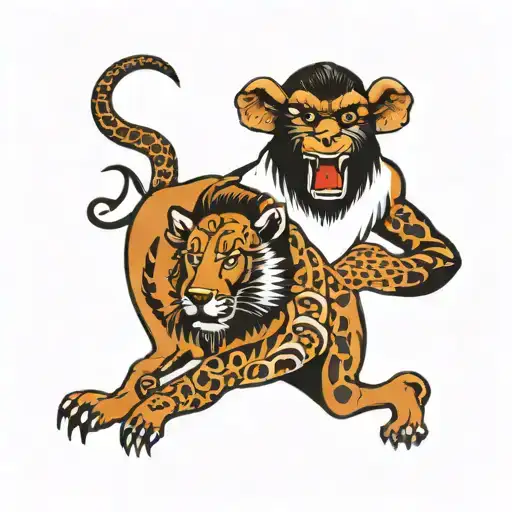 two american traditional tattoos for the calves. one with a hound and a boar and on the other calve a snake and a ape tattoo design idea