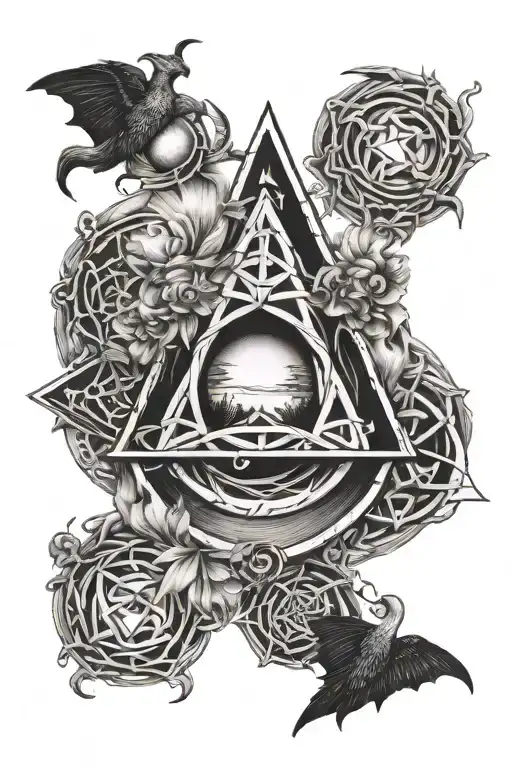 witchcraft with full moon and triquetra tattoo tattoo design idea