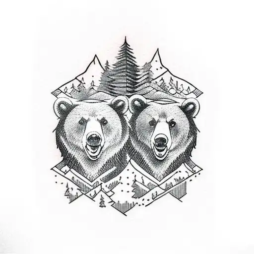 3 bears 3 doga in the forest tattoo design idea