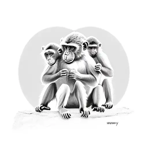 monkey playing with 2 bear cubs tattoo design idea
