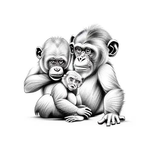 chimpanzee playing with 2 bear cubs tattoo design idea