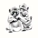 monkey playing with 2 bear cubs tattoo design idea