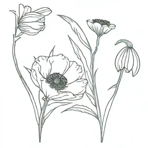 poppy and snowdrop flower buqeut  tattoo design idea