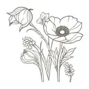 poppy and snowdrop flower buqeut  tattoo design idea