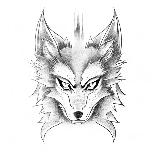 Kanji-inspired Kitsune mask tattoo design idea
