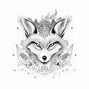 Kitsune surrounded by Kanji characters tattoo design idea