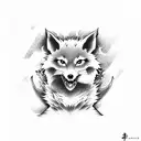 Kitsune surrounded by Kanji characters tattoo design idea