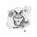 Kitsune surrounded by Kanji characters tattoo design idea