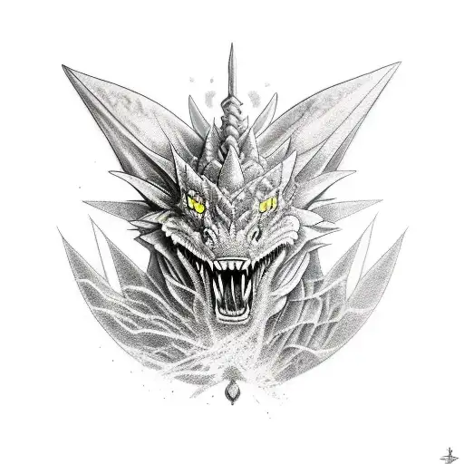 dragón con lobo y mariposa  tattoo design idea