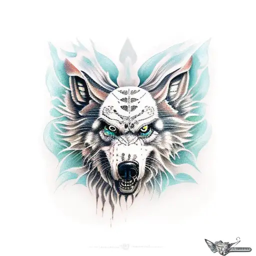  lobo con mariposa  tattoo design idea