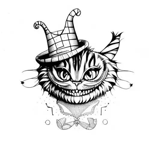Cheshire Cat with Mad Hatter's hat tattoo design idea