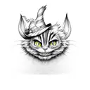 Cheshire Cat with Mad Hatter's hat tattoo design idea