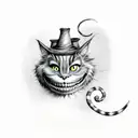 Cheshire Cat with Mad Hatter's hat tattoo design idea