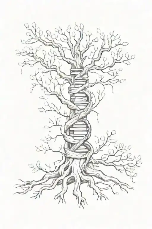 A tree with dna strands wrapping around the trunk tattoo design idea