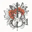 Gemini, cello, butterflies tattoo design idea