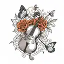 Gemini, cello, butterflies tattoo design idea